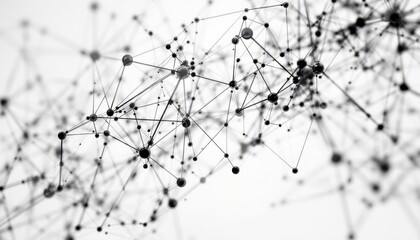 Abstract network of black connected dots and lines on white background