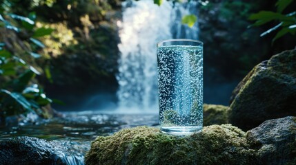 Sparkling water glass waterfall nature
