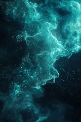 Fototapeta premium Dive into the depths of glowing abstract technology in a dark background. The teal, blue, green, and black color gradient with grainy texture is perfect for web headers and banner designs 