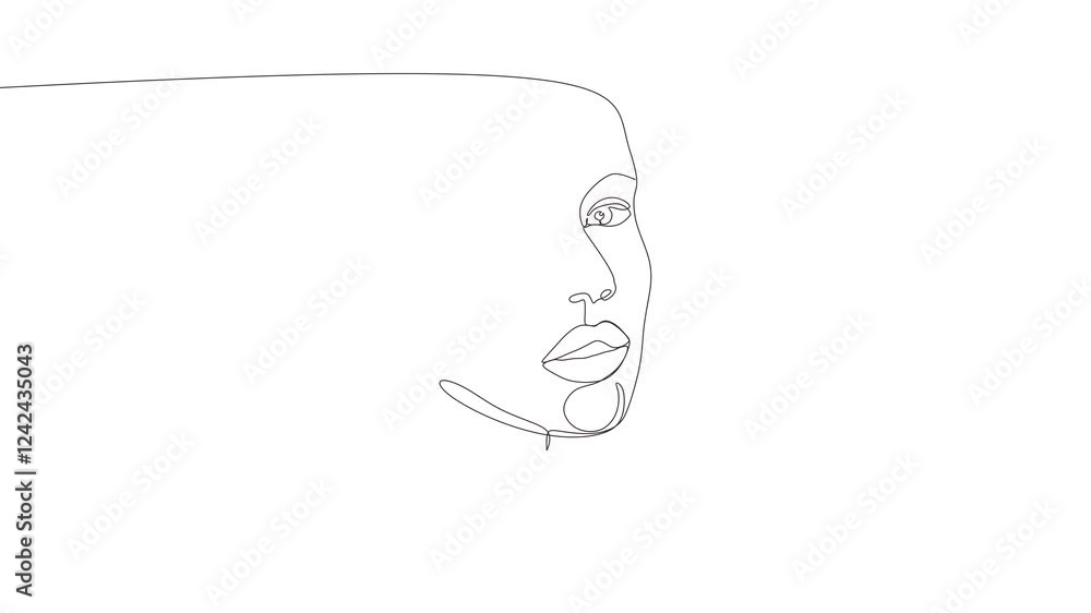 Poster continuous one line drawing animation of abstract face minimalism and simplicity. minimalist hand dr