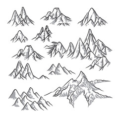 Mountain silhouette set. Rocky mountains icon or logo collection. Vector illustration. © natasya