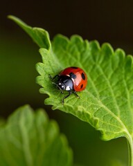 Fototapeta premium Vibrant Ladybug on Green Leaf in Nature