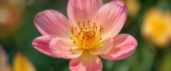 Fototapeta premium Close-up of a vibrant pink and yellow flower in bloom