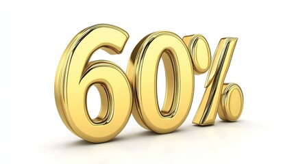 3D Golden Figure "60%" Isolated on White Background: Perfect for Design and Presentation Needs