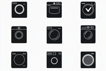 Stylish Home Appliances Icons: Washing Machines, Dryers and Ovens