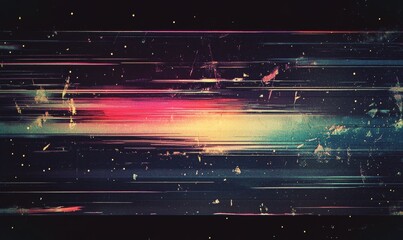 Abstract light streaks, cosmic background, digital glitch effect, screen overlay