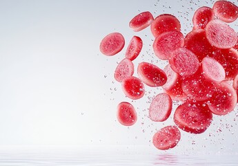 Fototapeta premium Vibrant Red Watermelon Slices Splashing in Clear Water Background