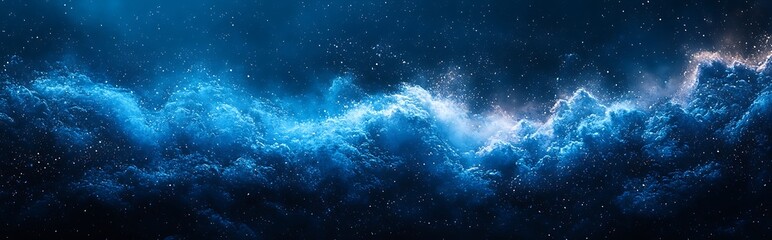 Naklejka premium Dive into the minimalist design of a blue and black grainy poster background. The abstract noisy color shapes and dark texture create a striking banner, header, 