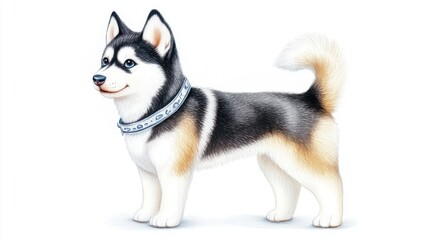 Obraz premium Cute and Playful Arctic Dog Illustration with Blue Collar on White Background