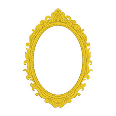 Oval vintage frame for mirrors and paintings. Baroque ornamented baguette for royal interior. Old antique things. Vector illustration isolated on transparent background.