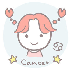 シンプルかわいい女の子のかに座イラスト 英語・シンボル入り