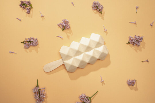 White Geometric Popsicle with Purple Flowers