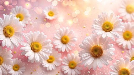 Fototapeta premium White Daisy Flowers on Soft Pink Background – Elegant and Delicate Design for Spring and Creative Projects