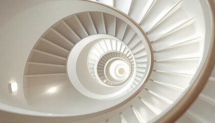 Obraz premium Spiral staircase abstract with soft white curves and dynamic perspective