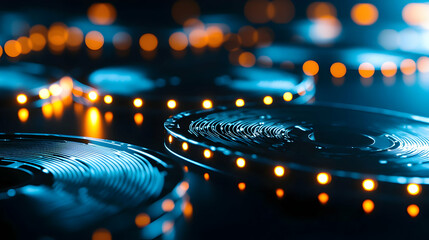 Abstract Blue and Orange Glowing Circles Technology Background