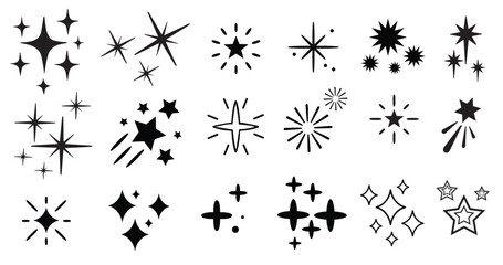 Vector set of sparkling stars. Bright star icon. Bright icon. Vector doodle of sparkling stars. Brilliant lighting effects, sparkling star patterns and explosions, shiny flash.