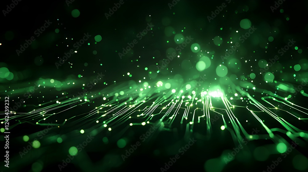 Poster abstract green particle background with glowing lines