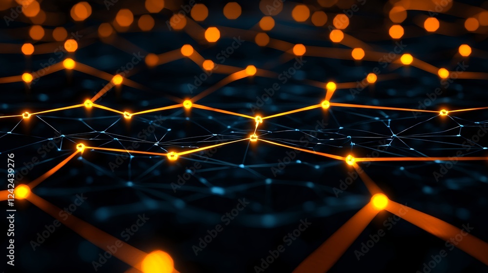 Aufkleber abstract network visualization with glowing orange and blue nodes