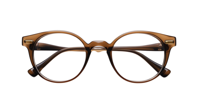 Round Brown Tortoiseshell Eyeglasses with Transparent Background: AI-Generated Design