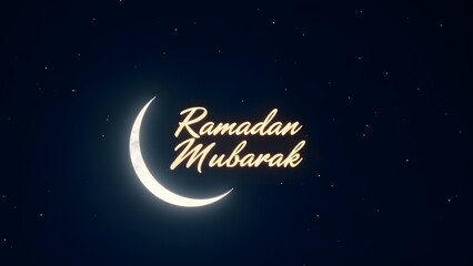 Ramadan Mubarak Crescent with Shining Moon and Starry Sky &ndash; Holy Month Blessings