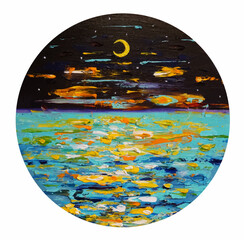 A month in the sky. Oil painting. Art, vector.