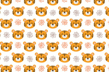 Cute tiger seamless pattern background illustration