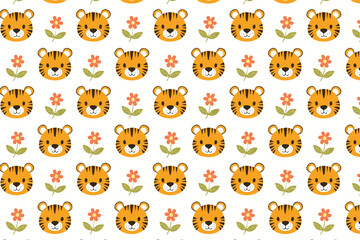 Obraz premium Cute tiger seamless pattern background illustration