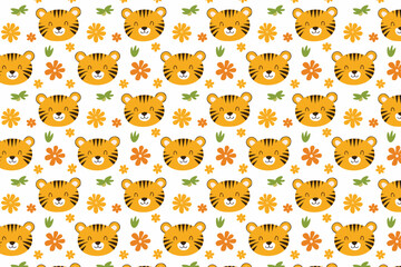 Fototapeta premium Cute tiger seamless pattern background illustration