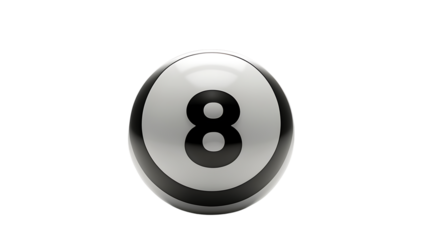 Classic Black and White 8-Ball: AI-Generated Billiard Ball Design on Transparent Background