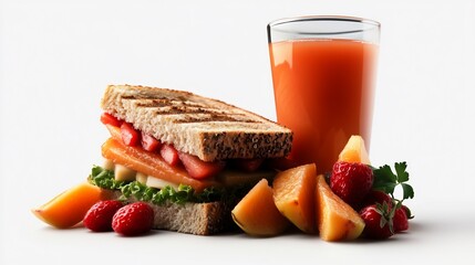 Delicious Grilled Sandwich with Fresh Fruit and Juice