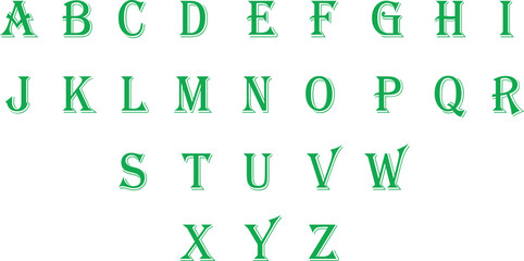 Set of complete Scrabble capital letters English alphabet icons in trendy green colors flat styles. Education signs pictogram vectors illustration isolated on transparent background.