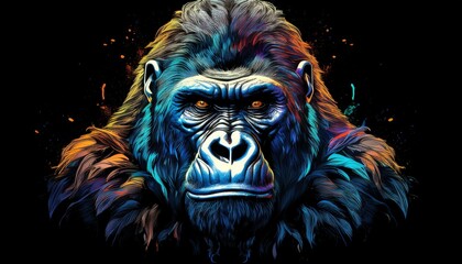 Gorilla on a black background