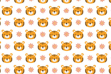 Cute tiger seamless pattern background illustration