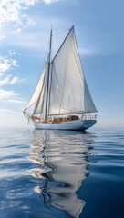 Fototapeta premium Classic yacht sailing calm sea, sunny day
