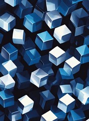 Blue, white cubes; digital art; dark background; website design