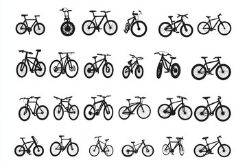 Obraz premium Diverse Bicycle Silhouettes - A Collection of Various Bike Designs in Simple Black and White Vector Art