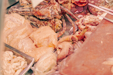Variety of meat displayed for sale