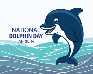 National Dolphin day celebration card and banner on April 14th.