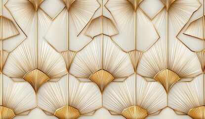 Gold leaf art deco wall panel, seamless pattern, interior design