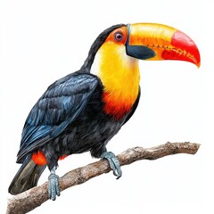 Obraz premium Colorful toucan bird sitting on branch tropical forest wildlife photography natural habitat close-up avian beauty