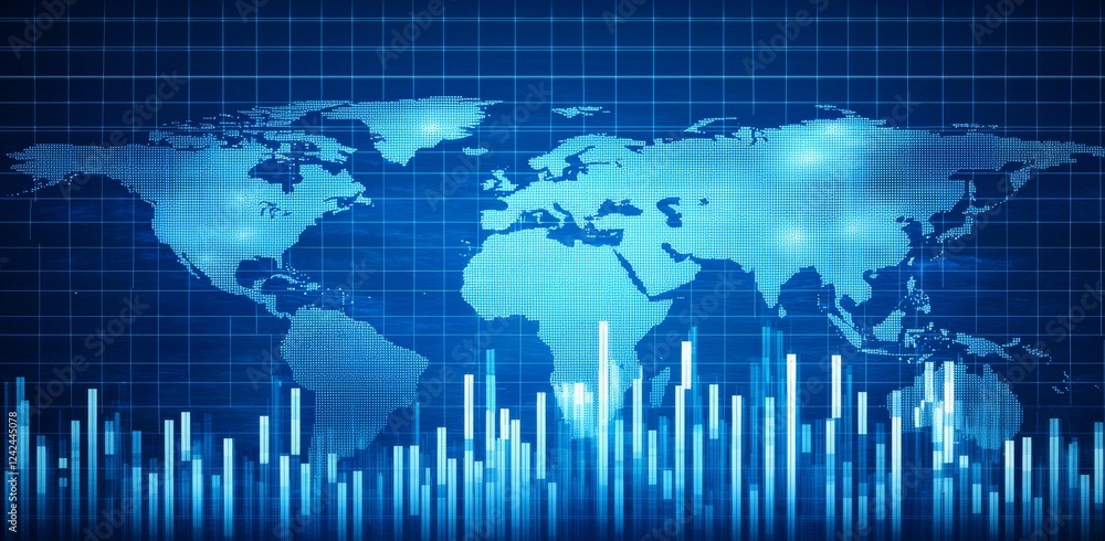 Poster global data analysis trends digital world map infographic high-tech aerial view data visualization
