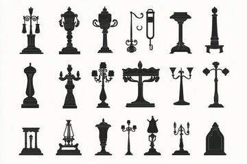 Elegant Black and White Decorative Lighting and Architectural Elements Silhouette Design