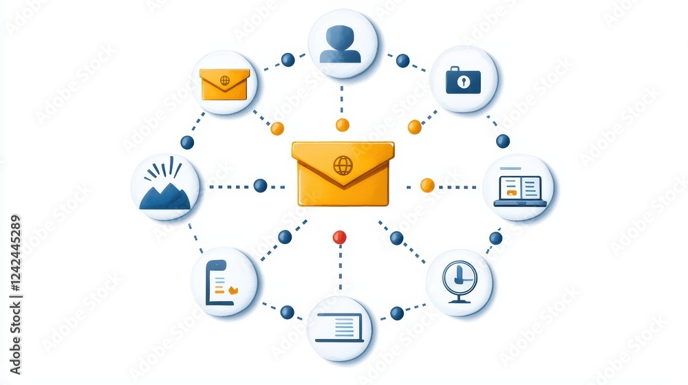 Poster email communication network with various icon representations
