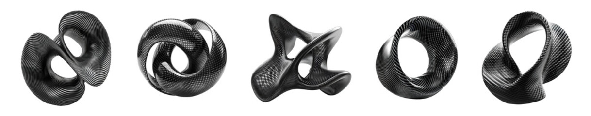 3d carbon fiber abstract shape png set transparent background