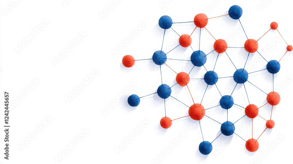 Poster colorful abstract network of nodes and connections on white background