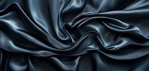 Fototapeta premium Elegant, dark blue silk satin fabric with soft folds, creating a rich and sophisticated backdrop with plenty of space for creative design.
