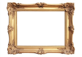 Ornate gold frame, isolated, white background, design mockup