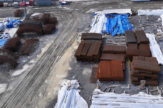 rusty rebar on the construction site