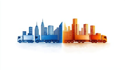 Urban Logistics and Transport Concept with Trucks and Cityscape