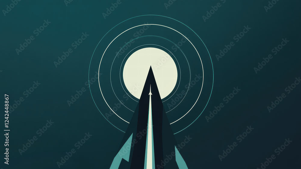 Aufkleber minimalist design of paper plane navigating towards bright circular light, creating sense of directi